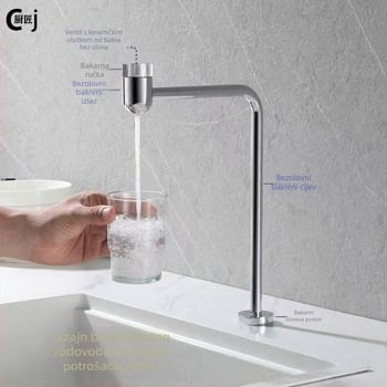 Kuhinjski faucet od bezolovnog bakra s filtracijom vode za izravno piće, 1/2'' ulaz/izlaz, keramički disk ventil, moderan stil