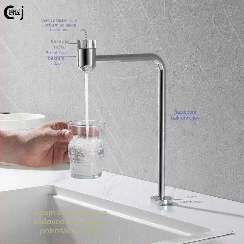 Kuhinjski faucet od bezolovnog bakra s filtracijom vode za izravno piće, 1/2'' ulaz/izlaz, keramički disk ventil, moderan stil