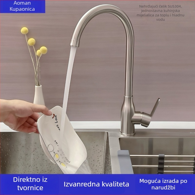 Kuhinjski faucet od nehrđajućeg čelika 304, s toplom i hladnom vodom, okretna kuglična glava za kućnu uporabu