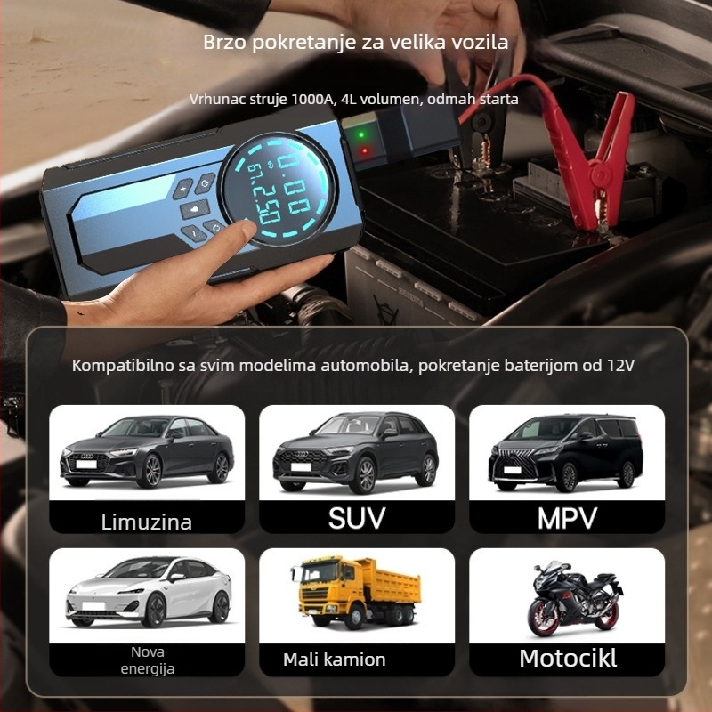 Prijenosna automobilska pumpa s digitalnim prikazom i bežičnim napajanjem; 120W, 14.8V, 35 L/min, Type-C i USB napajanje