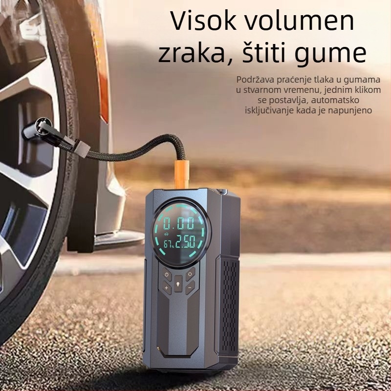 Prijenosna automobilska pumpa s digitalnim prikazom i bežičnim napajanjem; 120W, 14.8V, 35 L/min, Type-C i USB napajanje