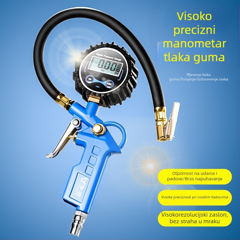 Manometar za tlak u gumama Enjoy, visoka preciznost digitalni prikaz, raspon 0–220 psi, jedinica bar, kućište od smole i legure