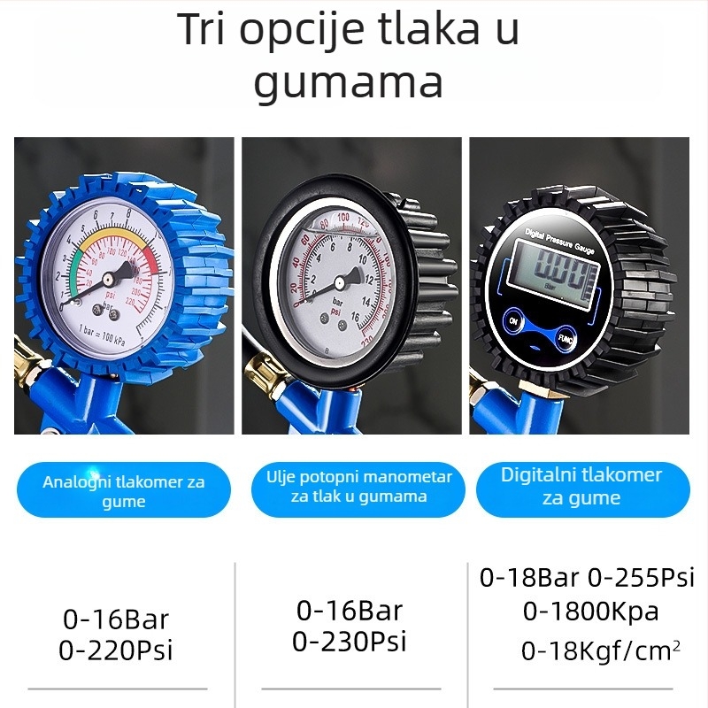 Manometar za tlak u gumama Enjoy, visoka preciznost digitalni prikaz, raspon 0–220 psi, jedinica bar, kućište od smole i legure