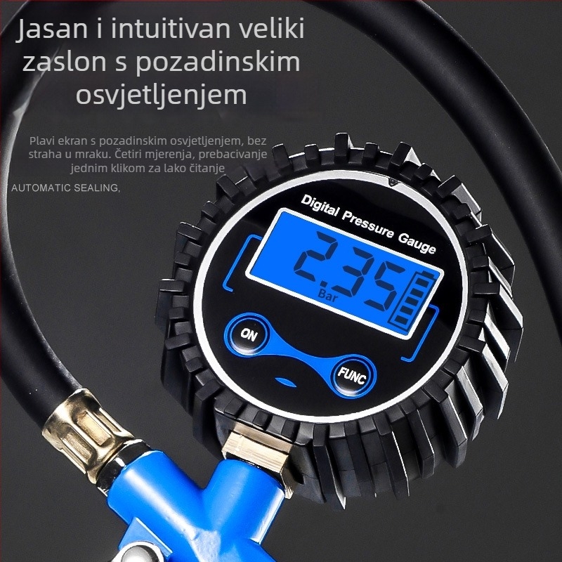 Manometar za tlak u gumama Enjoy, visoka preciznost digitalni prikaz, raspon 0–220 psi, jedinica bar, kućište od smole i legure
