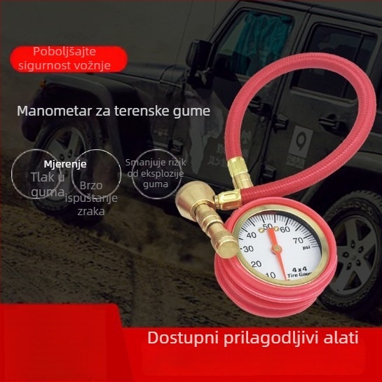 Mehanički mjerač tlaka u gumama s funkcijom brzog otpuštanja, raspon 75 psi, PSI/bar jedinice, model GH05-A11R4, za automobile, motocikle i kamione
