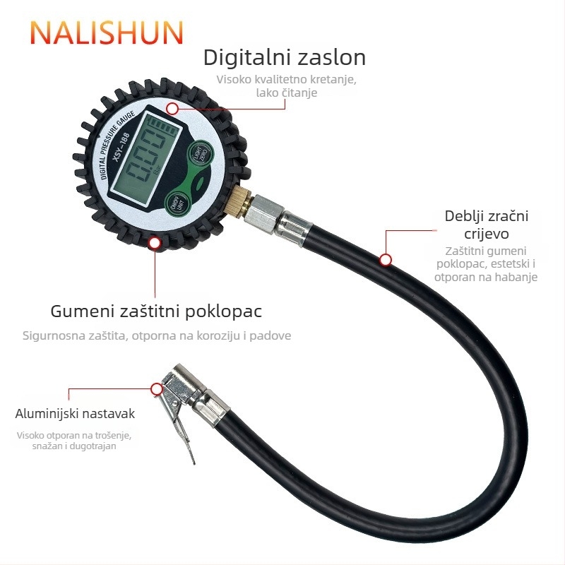 Visoko precizan digitalni manometar za tlak u gumama, elektronički za automobile