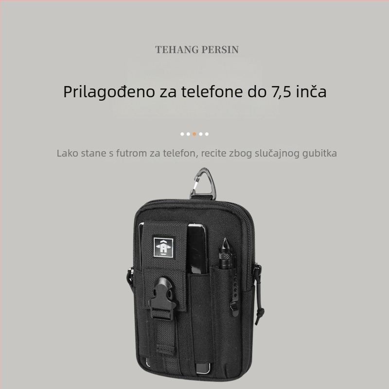 Muška taktička pojasna torba za telefon, crossbody, poliester, prozračna, vodootporna, otporna na habanje, 0,22 kg