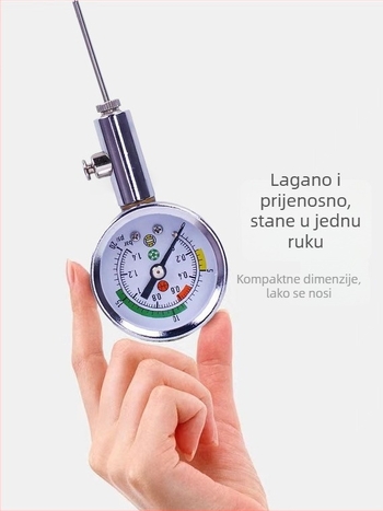 Tlakomjer za suce lopti – pokazivačkog tipa, metal; pogodan za nogomet, košarku i odbojku; trenerski alat; prilagodljiv