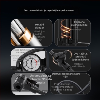 Dvostruka cilindrična pumpa za gume s manometrom — karbonsko čelična, <80W, 30 L/min, 1–5 min rada