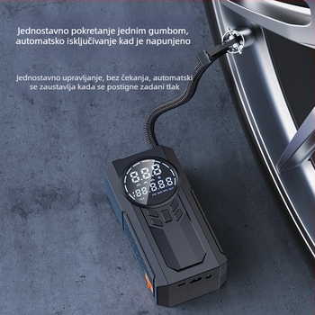 Prijenosni bežični automobilni pumpač zraka za gume 12V — 100W, 30 L/min, Digitalni zaslon, Mjerač tlaka i signalna lampica