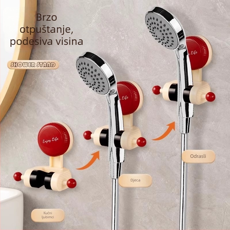 Držač za tuš s pomičnom usisnom čašom, bez bušenja, ABS, podesiva osnova za tuš, kupaonska polica