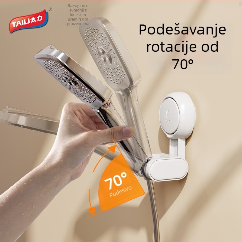 Zidni držač za tuš s usisnom čašom, plastični, pomični, bez bušenja i bez ljepila.