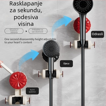 Prilagodljivi držač tuša s vakuumskom prianjkom, bez bušenja, pomični zidni kupaonski polic