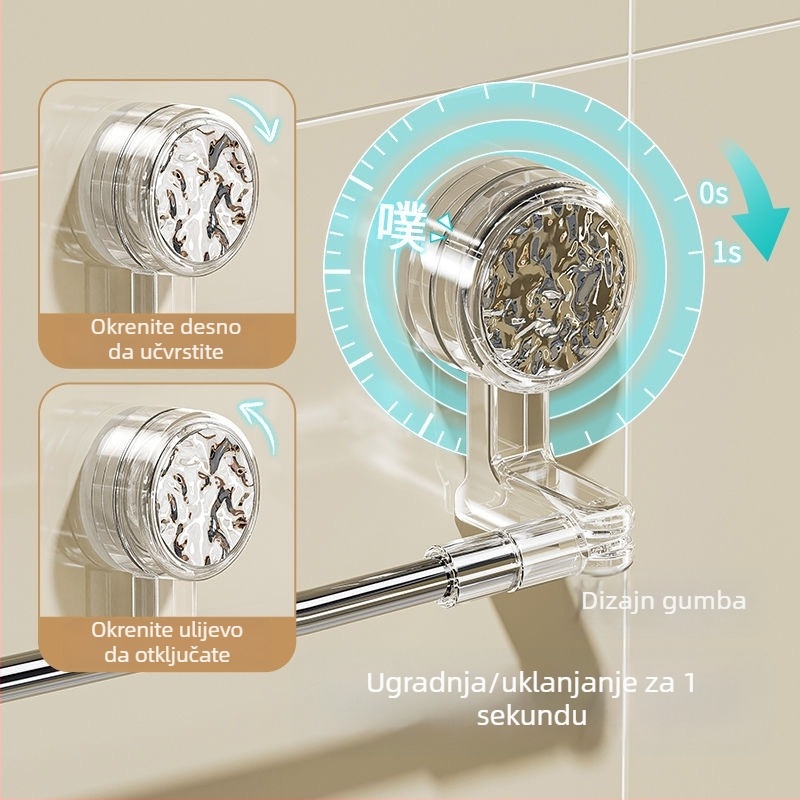 Rotirajući držač ručnika s vakuumskim čašicama, od nehrđajućeg čelika, galvanizirani premaz, nosivost 1.5-5 kg, s jednom razinom, moderni minimalistički stil