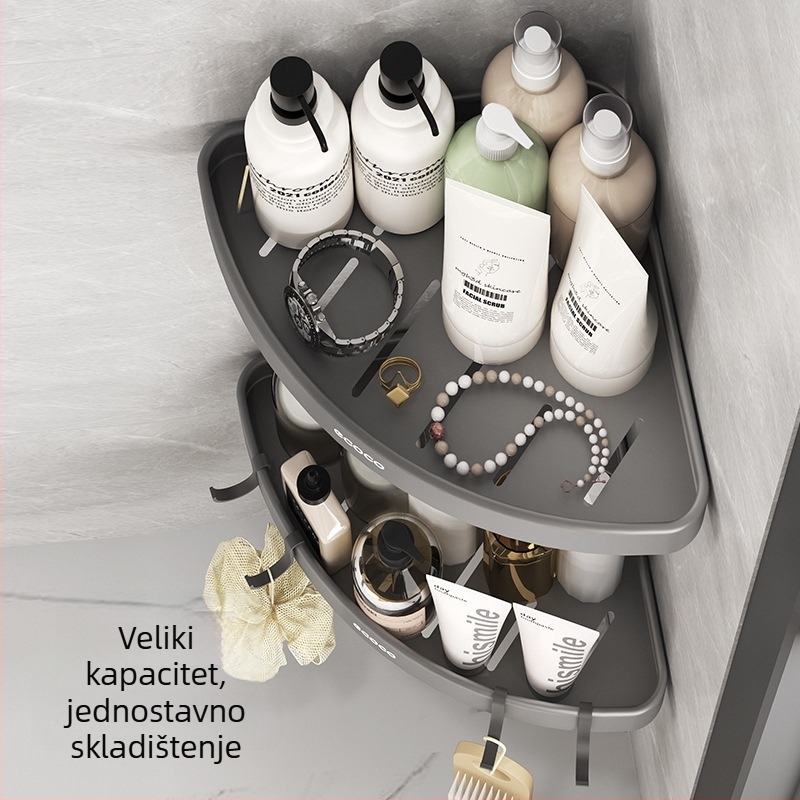 Trokutna zidna polica za kupaonicu – sjajna površina, materijal Space aluminij, nosivost 1–5 kg, jedan nivo, moderan minimalistički stil