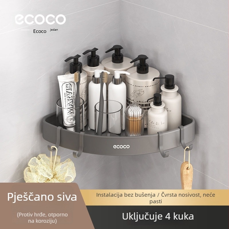 Trokutna zidna polica za kupaonicu – sjajna površina, materijal Space aluminij, nosivost 1–5 kg, jedan nivo, moderan minimalistički stil