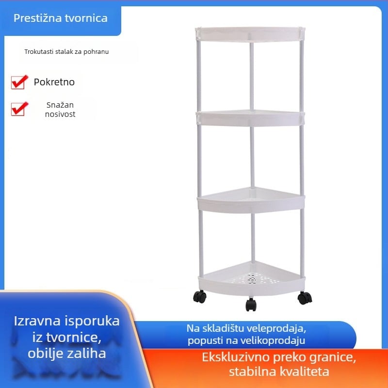 Podni kutni stalak za kupaonicu, 4 razine, PP materijal, pokretan, bez bušenja