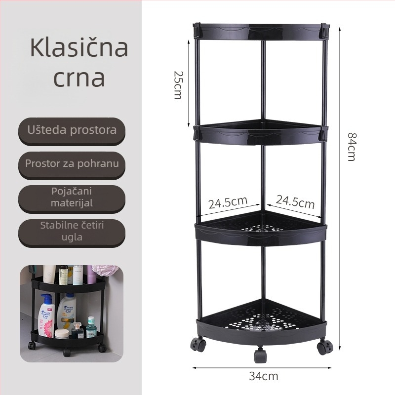 Podni kutni stalak za kupaonicu, 4 razine, PP materijal, pokretan, bez bušenja