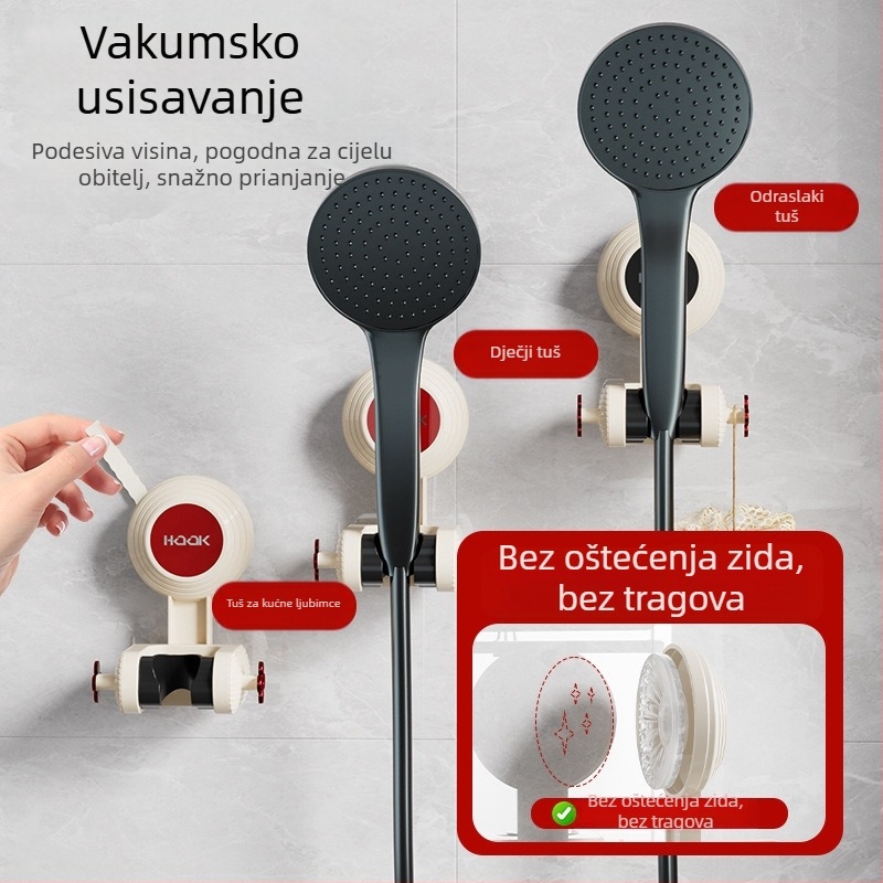 Držač za tuš glavu – pomični, bez bušenja (Ugradnja: usisavanje na zid; Materijal: plastika; Stil: jednostavan i moderan; Kategorija: kupaonska polica)