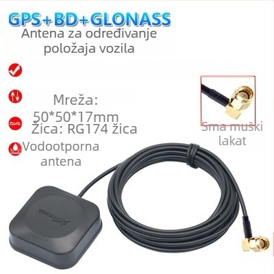 Auto navigacijska antena Beidou/GPS/GLONASS s tri načina, vanjska, aktivna, visok dobitak — model XLS-BDGPS-3, Xinlisheng; dobitak 35 dB; raspon frekvencija 1575.42/1561/1602 MHz; impedancija 50 Ω