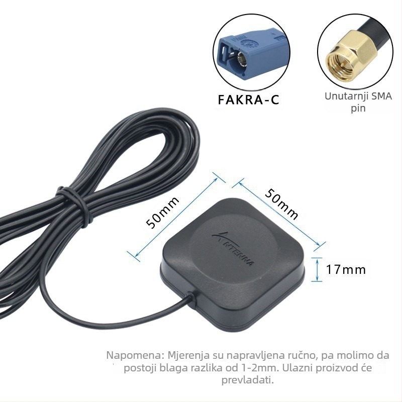 Auto navigacijska antena Beidou/GPS/GLONASS s tri načina, vanjska, aktivna, visok dobitak — model XLS-BDGPS-3, Xinlisheng; dobitak 35 dB; raspon frekvencija 1575.42/1561/1602 MHz; impedancija 50 Ω