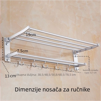 Sklopivi stalak za ručnike od kosmičkog aluminijskog legura, montaža bez bušenja, višeslojna kupaonska polica za pohranu, oksidirana površina