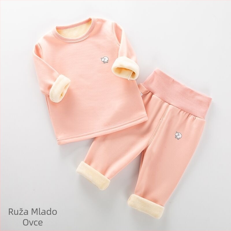 Dječji zimski termalni komplet s flis podstavom, debeli Milk Silk materijal, visok pas za zaštitu trbuha, okrugli ovratnik