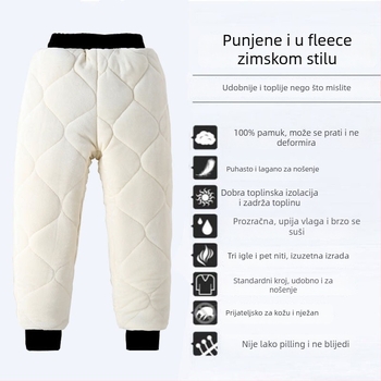 Dječje zimske pamučne hlače s flis podstavom, debele, trostruko šivane, visok pojas s gumicom