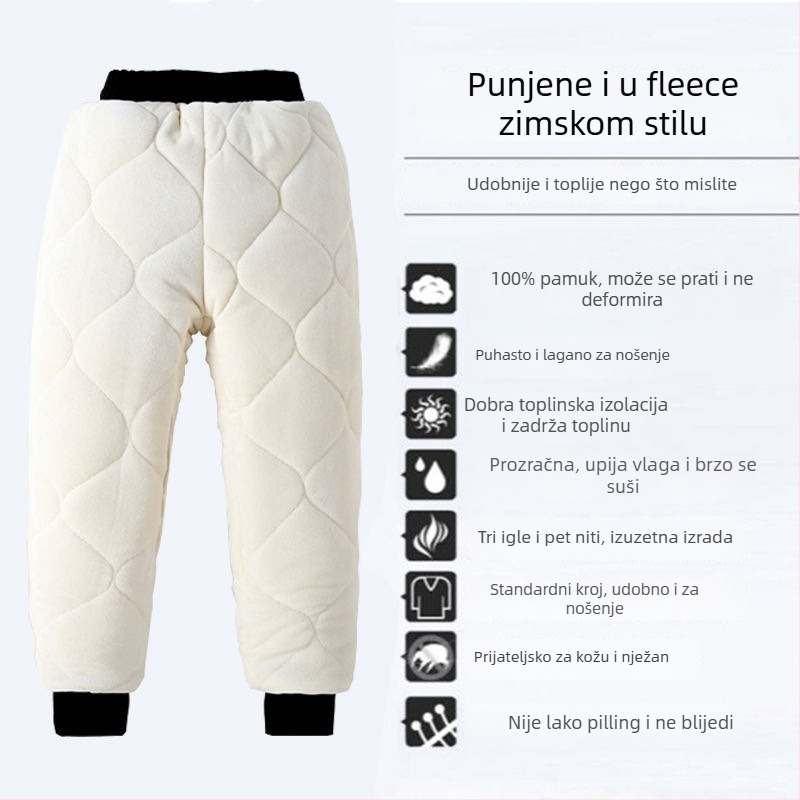 Dječje zimske pamučne hlače s flis podstavom, debele, trostruko šivane, visok pojas s gumicom