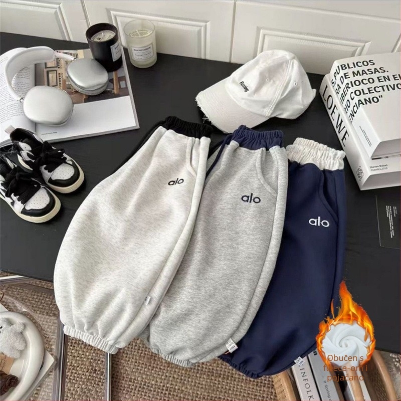Dječje pamukaste fleksi udobne hlače, casual stil, srednji pojas, uzorak s slovima, zima, 3–8 godina