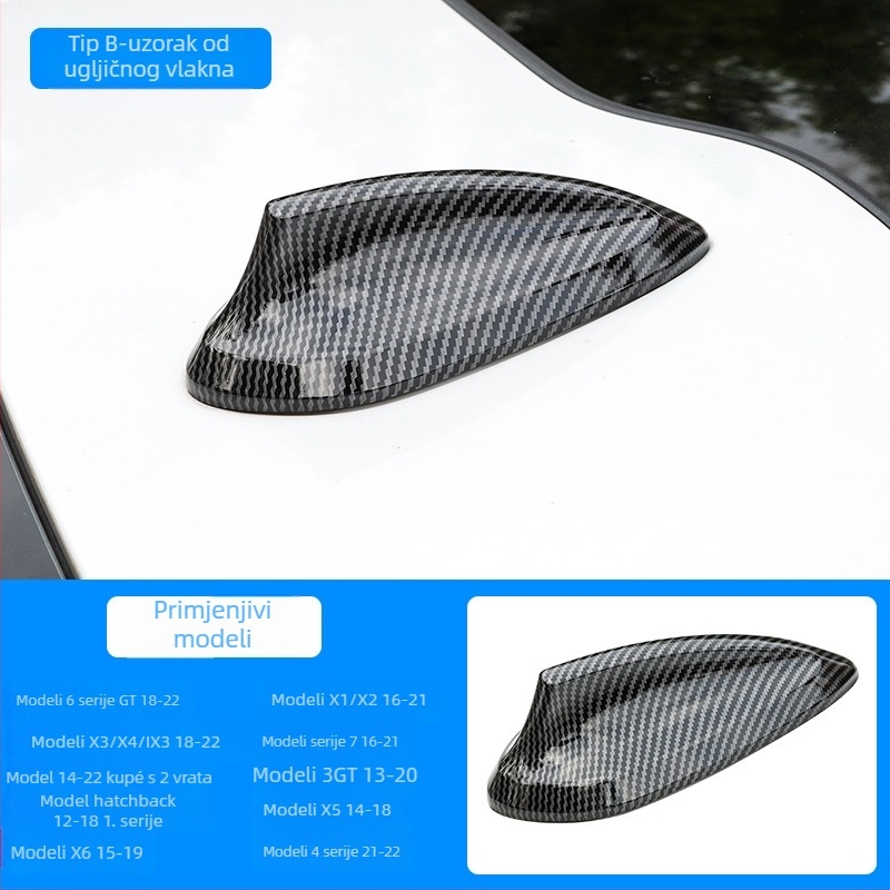 Karbonski poklopac antene za BMW – Shark Fin dizajn, ljepilo za ugradnju, kompatibilan s serijama 1–5, GT7, X1/X3/X5/X6