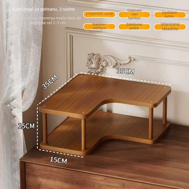 Kutni stalni regaľ za skladištenje - bambus, 3-slojni, pokretni, bez bušenja, jednostavna montaža
