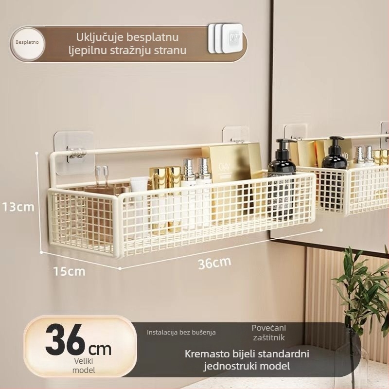 Željezni zidni ormar za kupaonicu, nordičkog stila, 6 etaža, držač za sušilo za kosu, bez bušenja