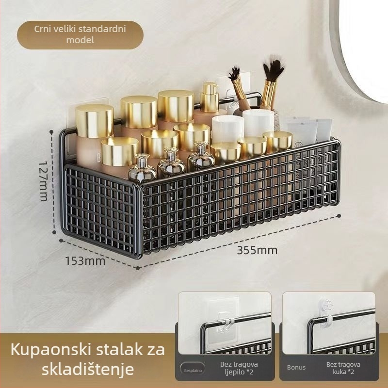 Željezni zidni ormar za kupaonicu, nordičkog stila, 6 etaža, držač za sušilo za kosu, bez bušenja