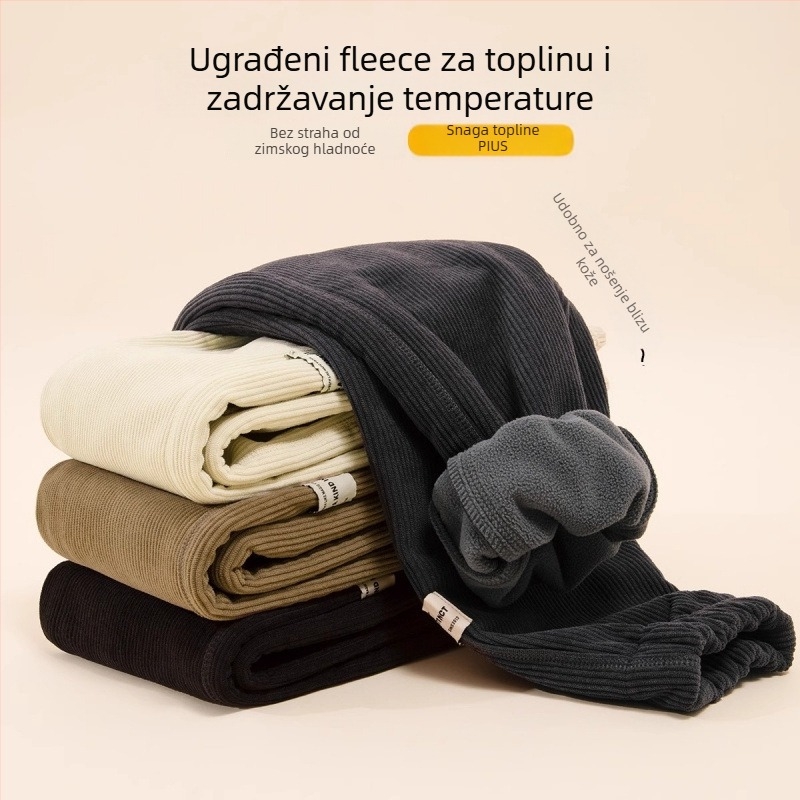 Dječje hlače od korduroja s fleece podstavom, srednji pojas sa gumom, 95% poliester, zima, za uzrast 8+