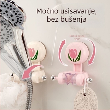 Zidni ABS držač za tuš s usisnom čašom u obliku tulipana, podesivim donjim dijelom, bez bušenja