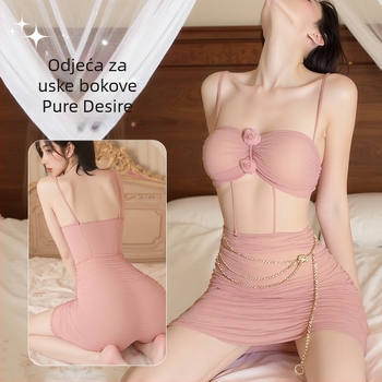 Seksi mrežasta noćna haljina s trakama, prozračna tanak poliester, sastav 90–95% poliester, Artikal 5006, Lansiranje zima 2025