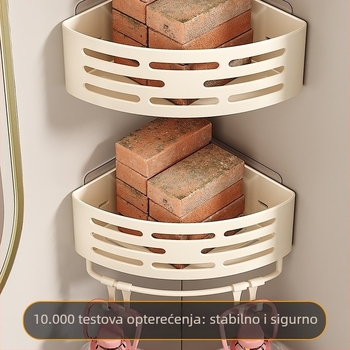 Kutni zidni polica za kupaonicu, bez bušenja, trokutasti dizajn, 1 polica, nosivost 10 kg (plastični premaz)