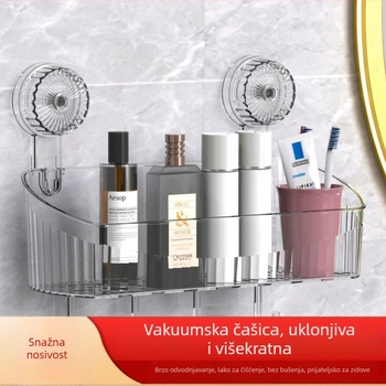 Zidni rotirajući spremnik za pohranu s usisnom čašom, 1 etaža, plastika, bez bušenja