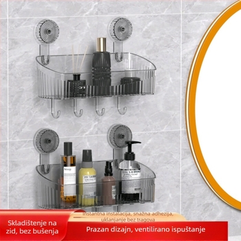 Zidni rotirajući spremnik za pohranu s usisnom čašom, 1 etaža, plastika, bez bušenja