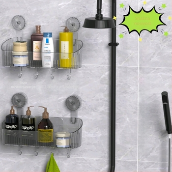 Zidni rotirajući spremnik za pohranu s usisnom čašom, 1 etaža, plastika, bez bušenja