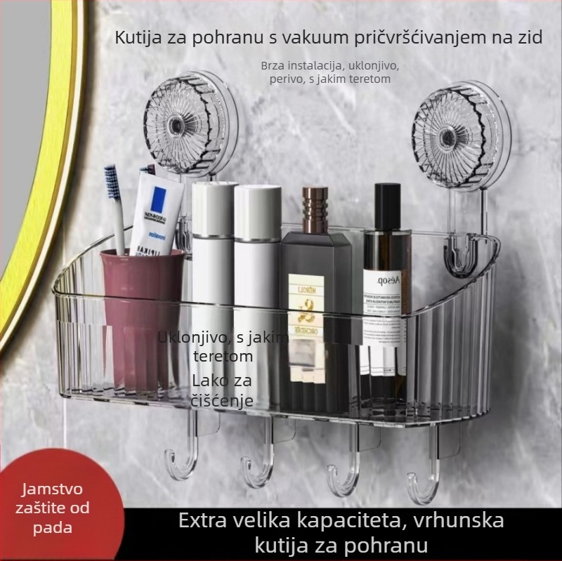 Zidni rotirajući spremnik za pohranu s usisnom čašom, 1 etaža, plastika, bez bušenja