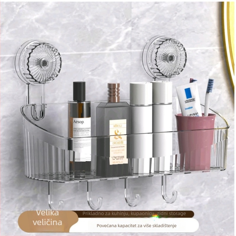 Zidni rotirajući spremnik za pohranu s usisnom čašom, 1 etaža, plastika, bez bušenja