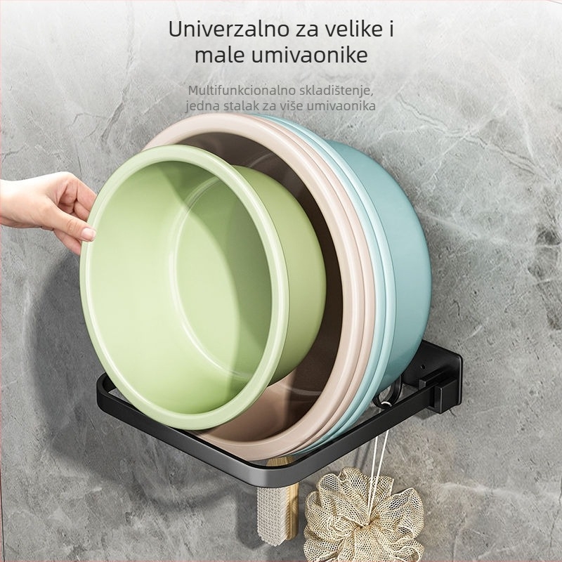 Zidni stalak za umivaonik, dvostruki sloj, od aluminijskog legura, premaz plastom u spreju, nosivost 5 kg, kvadratnog oblika, branda Pohuai