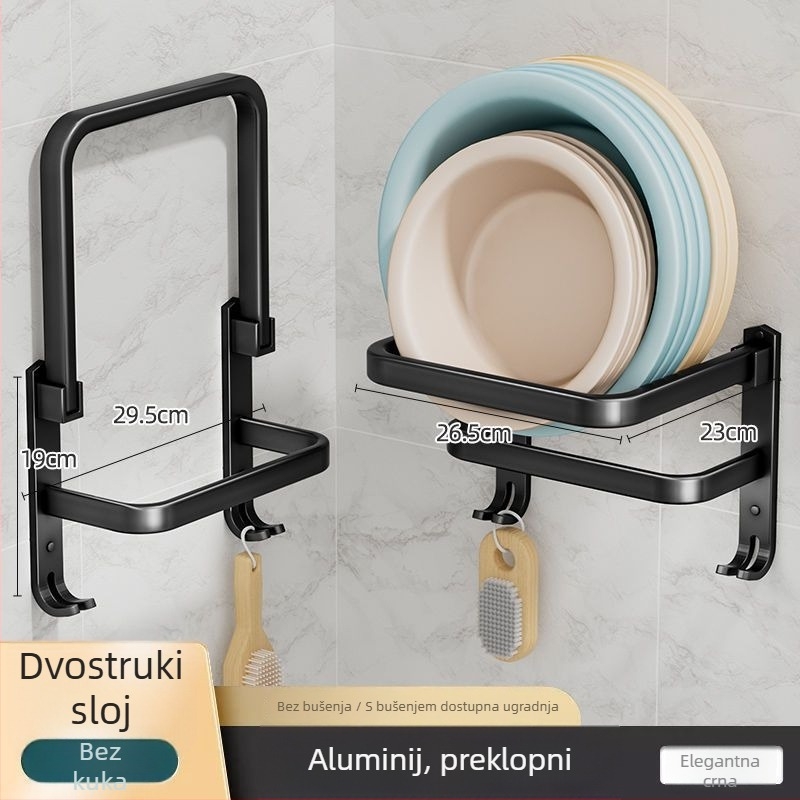 Zidni stalak za umivaonik, dvostruki sloj, od aluminijskog legura, premaz plastom u spreju, nosivost 5 kg, kvadratnog oblika, branda Pohuai