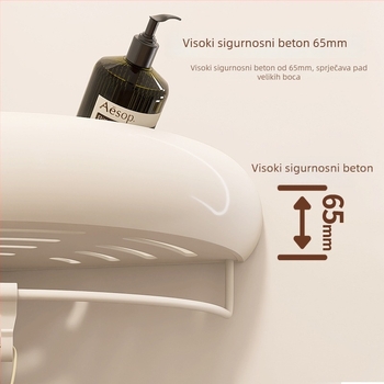 Kutna polica za kupaonicu – aluminij, površina s plastom u spreju, u obliku ventilatora, montaža bez bušenja, nosivost 15 kg