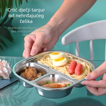 Dječji tanjur od nehrđajućeg čelika 316, podijeljeni, kvadratnog oblika, mikrovalna sigurnost, elektroplatirani završni sloj