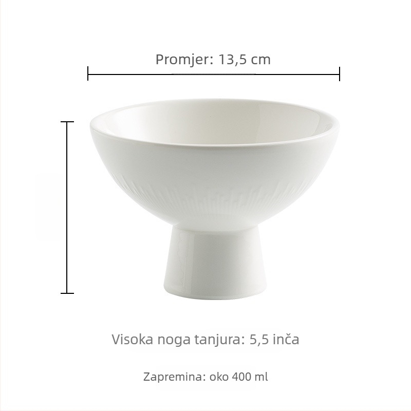 Japanski stil visoka desertna zdjela, porculan, okruglog oblika, površina ispod glazure, mikrovalna sigurnost, mogućnost tiskanja logotipa