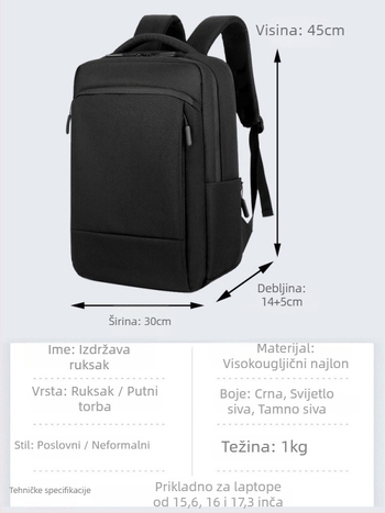 Bossall Proširivi Nylon Ruksak Za Notebook, Personalizacija Loga, 20–35L, Otporn na Habanje, Trake s Zračnim Jastukom