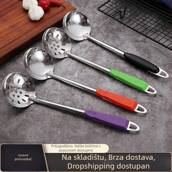 Nehrđajuća čelična žlica za juhu s izoliranom drškom i cjedilom za lonac